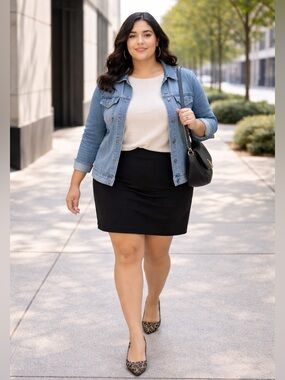 SEARS Vtg Black Pull On Stretch Pencil Skirt Sz 1X Rayon blend Classic